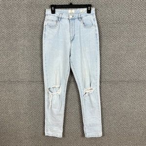 91 Cotton On Jeans Women's High 90's Stretch Size 6 Washed Blue Distressed